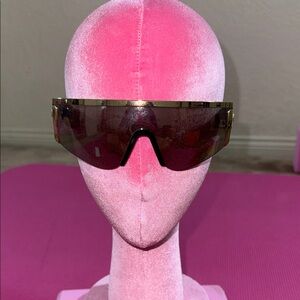 Versace Shield Sunglasses with Brown Gradient Lenses and Gold Trim